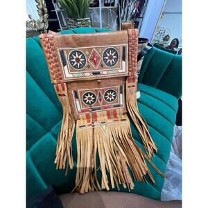 Vintage Tuareg Berber Leather Fringe Bag Handcrafted North African Satchel